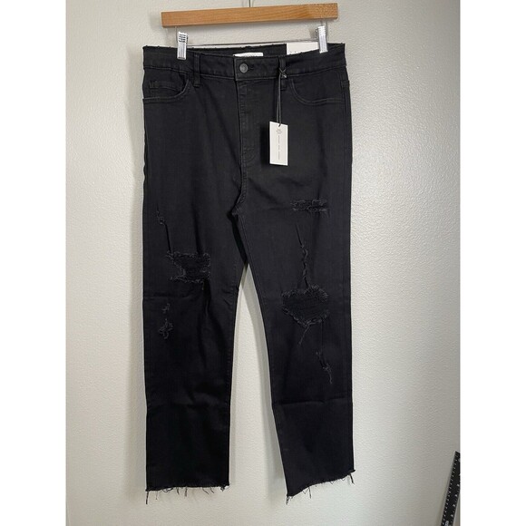 NWT ZENANA Women 31 Hi-Rise Stretch Jeans Distressed Cropped Raw Black Casual - Picture 8 of 16